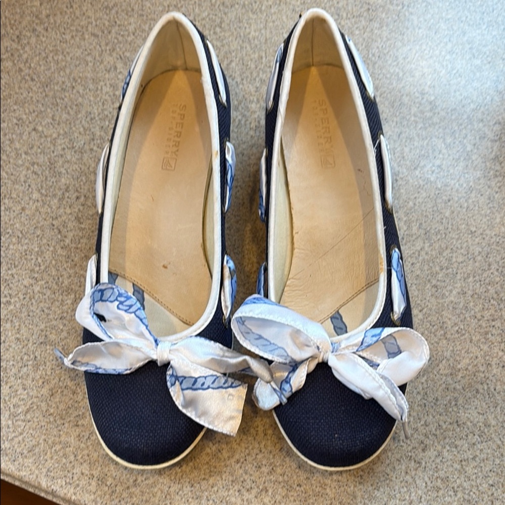 Sperry Blue and White Espadrilles with Nautical Bow